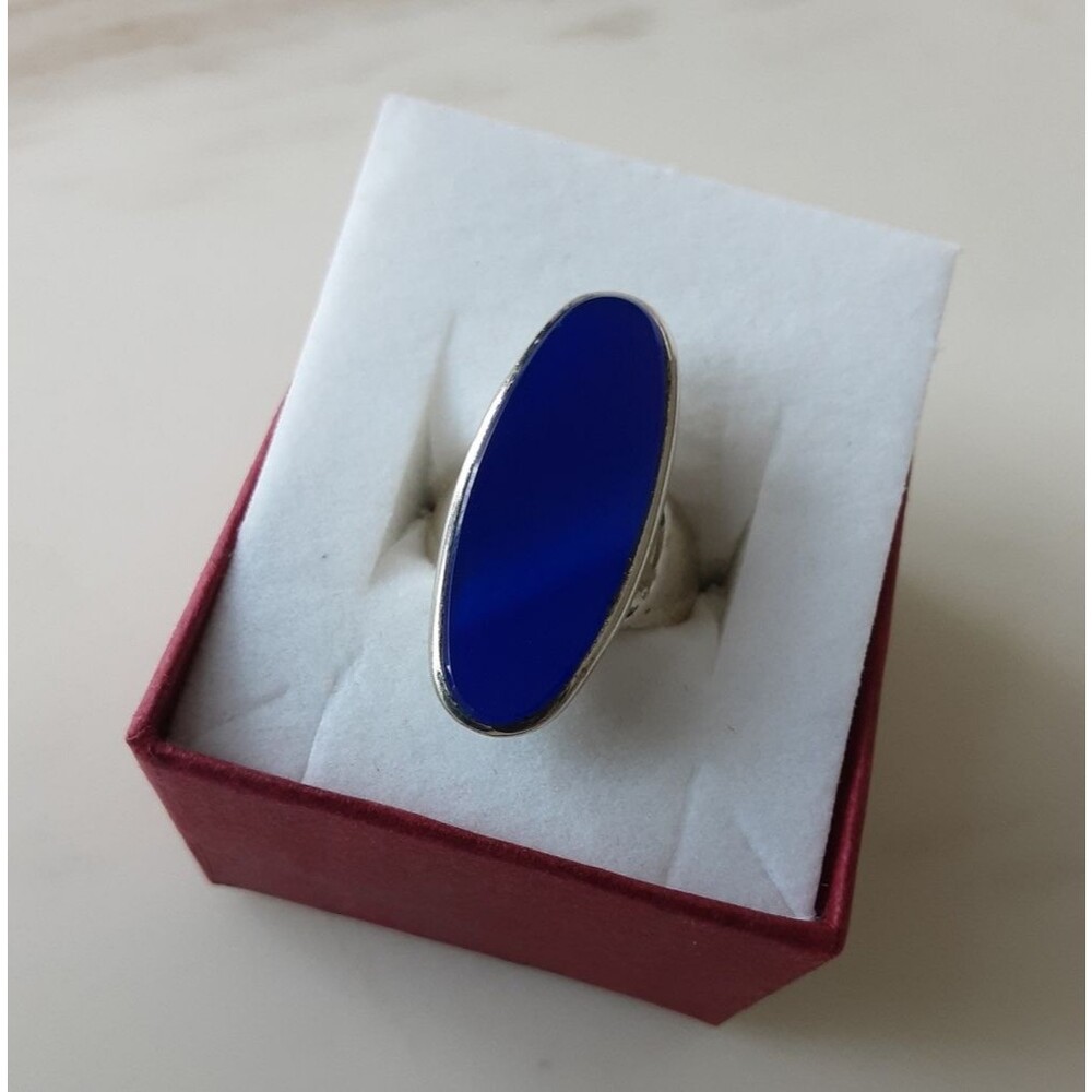 Joachim S'Paliu Modernist Large Oval Blue Chalcedony Ring Sz - Vtg